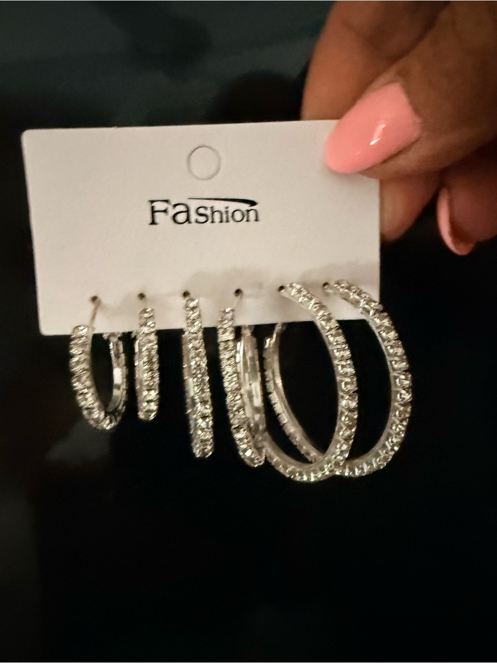 Fashion Jewelry Silver Crystal Hoop Earring Set - 3 Pair